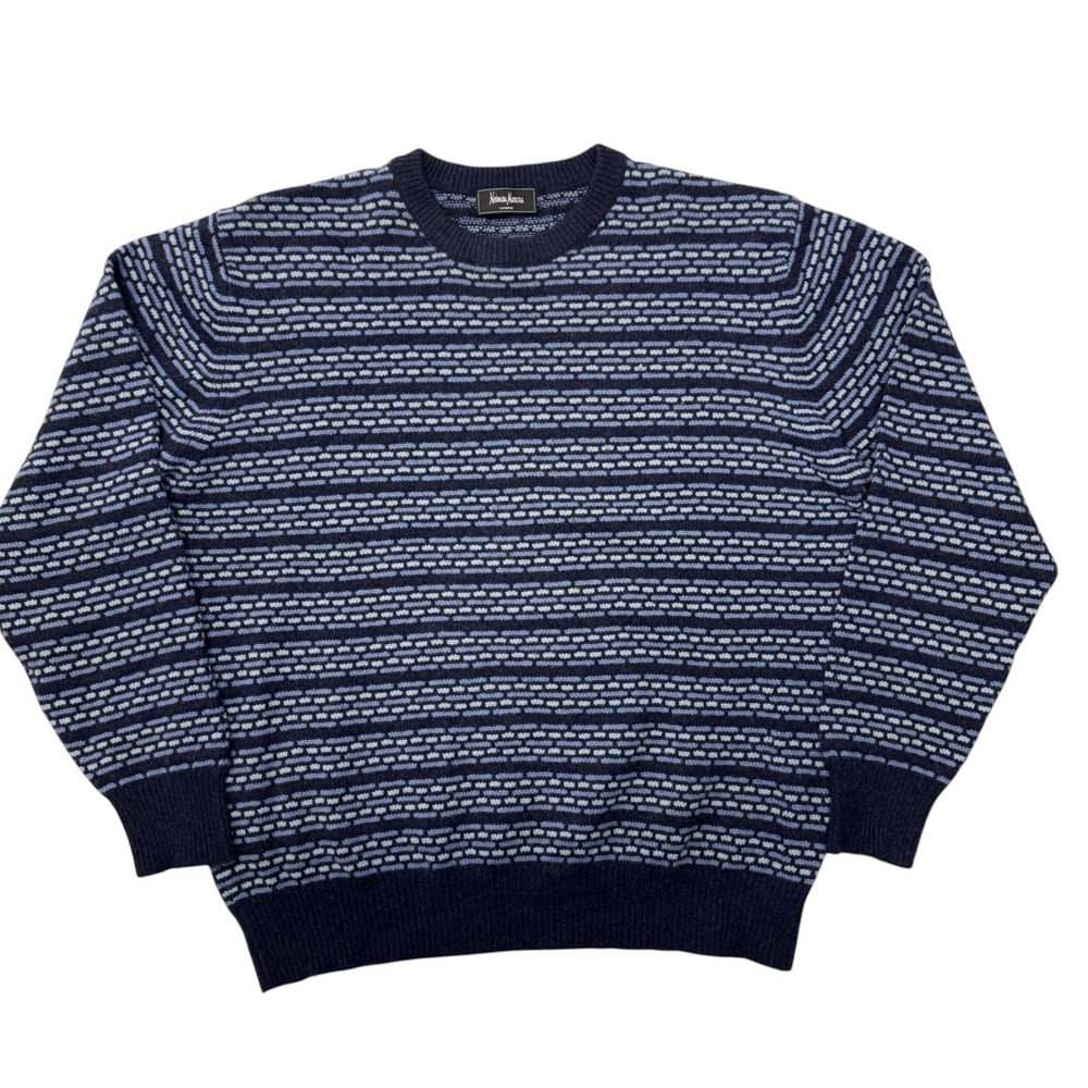Neiman‎ Marcus Mens 100% Cashmere Crewneck Sweater Navy Blue Textured Knit XL